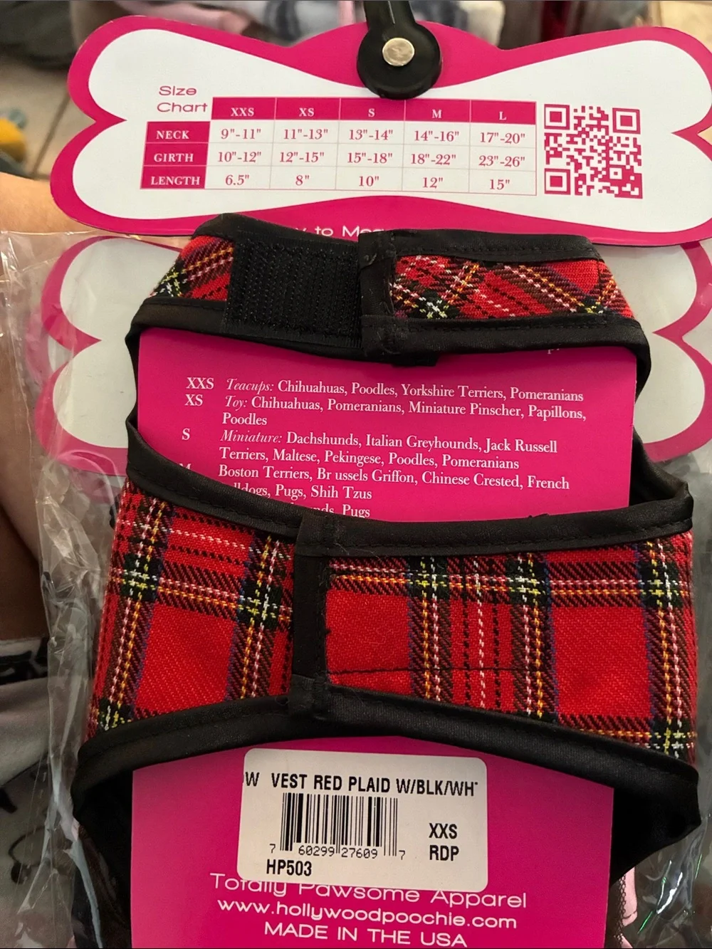Red Plaid Dog Harness Vest with White Bow
